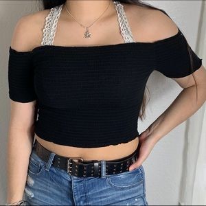 black off the shoulder crop top